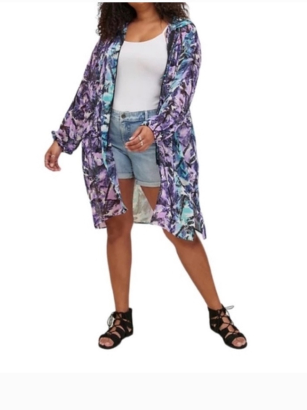 Swim Cover-up Anorak Chiffon Tropical Palms - LIKE NEW
